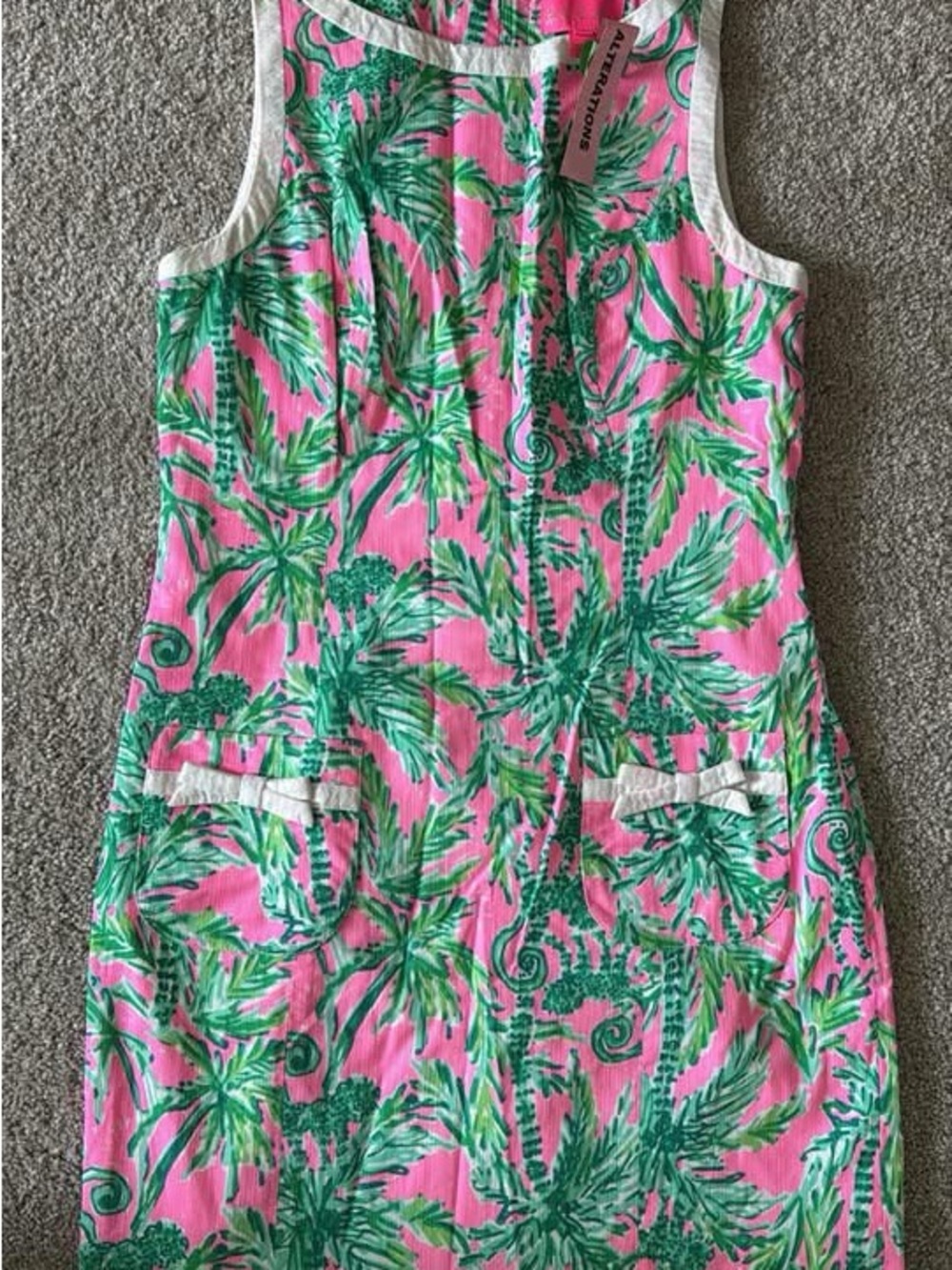 Lilly Pulitzer Pink Dress with Green Palm Print Shift Dress